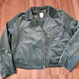 LC Lauren Conrad Women's Suede Moto Jacket Velvety Green